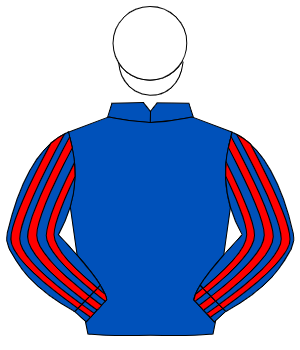 ROYAL BLUE, royal blue & red striped sleeves, white cap