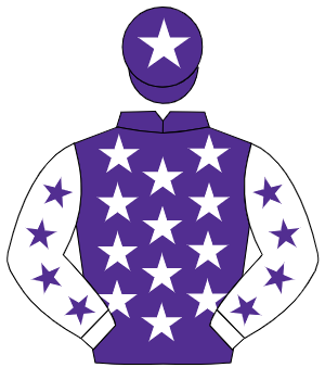 PURPLE, white stars, white sleeves, purple stars, purple cap, white star