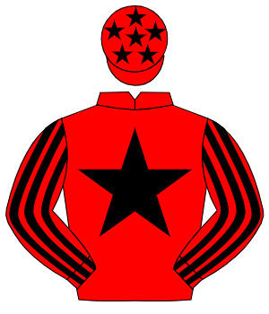 RED, black star, striped sleeves, red cap, black stars