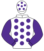 WHITE, purple spots, purple sleeves, purple spots on cap