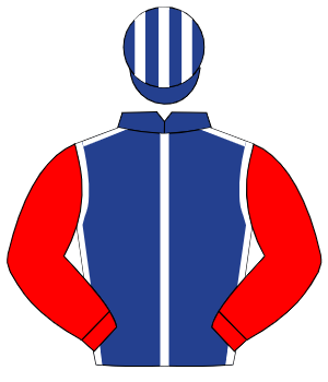 DARK BLUE, white seams, red sleeves, dark blue & white striped cap