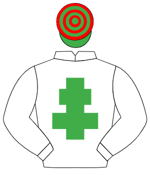 WHITE, emerald green cross of lorraine, emerald green & red hooped cap
