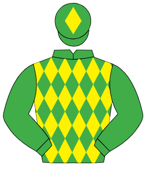 EMERALD GREEN & YELLOW DIAMONDS, emerald green sleeves, yellow diamond on cap