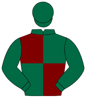 DARK GREEN & MAROON QUARTERED, dark green sleeves, dark green cap