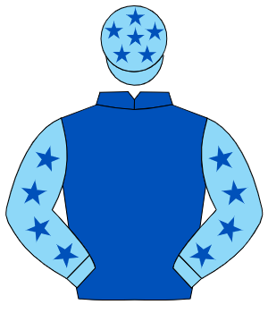 ROYAL BLUE, light blue sleeves, royal blue stars, light blue cap, royal blue stars