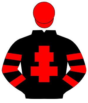 BLACK, red cross of lorraine, hooped sleeves, red cap