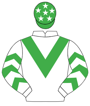 WHITE, emerald green chevron, emerald green chevrons on sleeves, emerald green cap, white stars