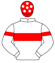 WHITE, red hoop on body & sleeves, red cap, white spots                                                                                               