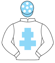 WHITE, light blue cross of lorraine, light blue cap, white spots