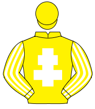 YELLOW, white cross of lorraine, striped sleeves, yellow cap                                                                                          