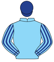 LIGHT BLUE, dark blue striped sleeves, dark blue cap                                                                                                  