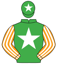 EMERALD GREEN, white star, orange & white striped slvs,em.green cap, white star                                                                       