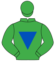 EMERALD GREEN, royal blue inverted triangle, em. green sleeves & cap                                                                                  