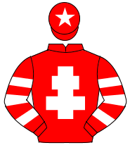 RED, white cross of lorraine, hooped sleeves, red cap, white star                                                                                     