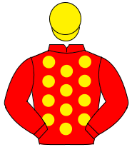 RED, yellow spots, red sleeves, yellow cap