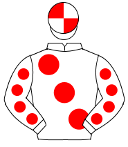 WHITE, large red spots, red spots on sleeves, quartered cap                                                                                           