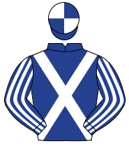 DARK BLUE, white cross sashes, striped sleeves, quartered cap                                                                                         