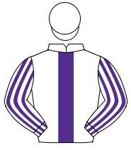 WHITE, purple panel, striped sleeves, white cap                                                                                                       