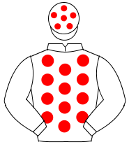 WHITE, red spots & collar, white sleeves, red cuffs, white cap, red spots                                                                             