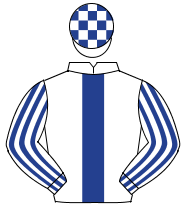 WHITE, dark blue panel, striped sleeves, check cap                                                                                                    