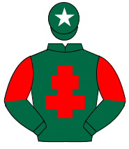 DARK GREEN, red cross of lorraine, halved sleeves, dark green cap, white star                                                                         