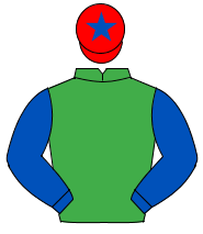 EMERALD GREEN, royal blue sleeves, red cap, royal blue star                                                                                           