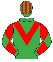 EMERALD GREEN, red chevron, diabolo on sleeves, striped cap                                                                                           