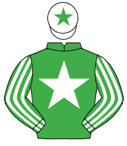 EMERALD GREEN, white star, striped sleeves, white cap, emerald green star                                                                             