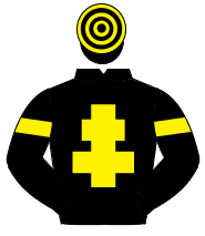 BLACK, yellow cross of lorraine, yellow armlet, hooped cap                                                                                            
