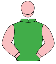 EMERALD GREEN, pink sleeves & cap                                                                                                                     