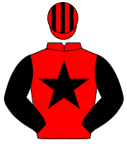 RED, black star & sleeves, striped cap                                                                                                                