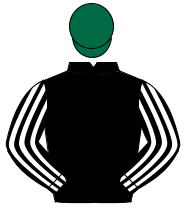 BLACK, black & white striped sleeves, dark green cap