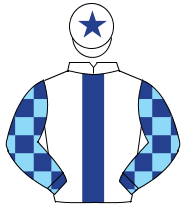 WHITE, dark blue panel, light blue & dark blue check sleeves, white cap, dark blue star                                                               