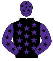 BLACK, purple stars, purple sleeves, black stars, purple cap, black stars                                                                             