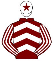 MAROON & WHITE CHEVRONS, striped sleeves, white cap, maroon star                                                                                      