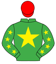 EMERALD GREEN, yellow star, yellow stars on sleeves, red cap                                                                                          