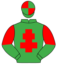 EMERALD GREEN, red cross of lorraine, halved sleeves, quartered cap                                                                                   