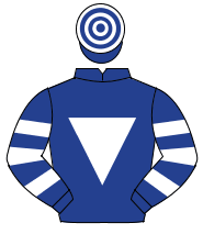 DARK BLUE, white inverted triangle, hooped sleeves & cap                                                                                              