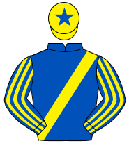 ROYAL BLUE, yellow sash, striped sleeves, yellow cap, royal blue star                                                                                 