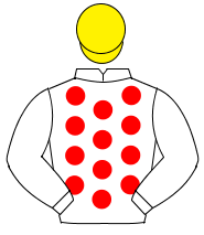 WHITE, red spots, white sleeves, yellow cap                                                                                                           