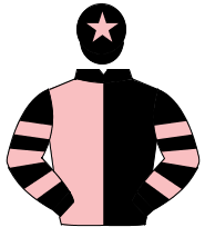 BLACK & PINK HALVED, hooped sleeves, pink star on cap                                                                                                 