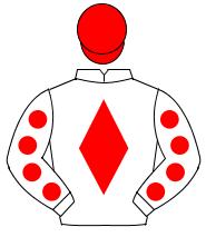WHITE, red diamond, red spots on sleeves, red cap