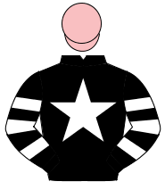 BLACK, white star, hooped sleeves, pink cap                                                                                                           