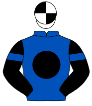 ROYAL BLUE, black disc, black sleeves, royal blue armlet, white & black quartered cap                                                                 