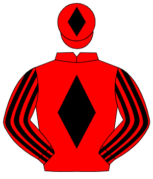 RED, black diamond, striped sleeves, black diamond on cap