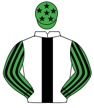 WHITE, black panel, emerald green & black striped sleeves, emerald green cap, black stars