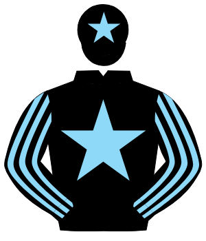 BLACK, light blue star, striped sleeves, light blue star on cap