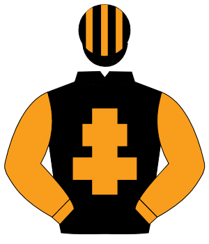 BLACK, orange cross of lorraine & sleeves, striped cap                                                                                                