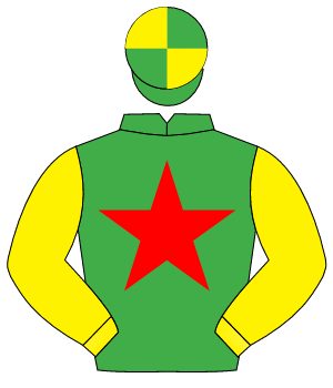 EMERALD GREEN, red star, yellow sleeves, emerald green & yellow quartered cap