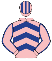 PINK & DARK BLUE CHEVRONS, pink sleeves, dark blue seams, striped cap